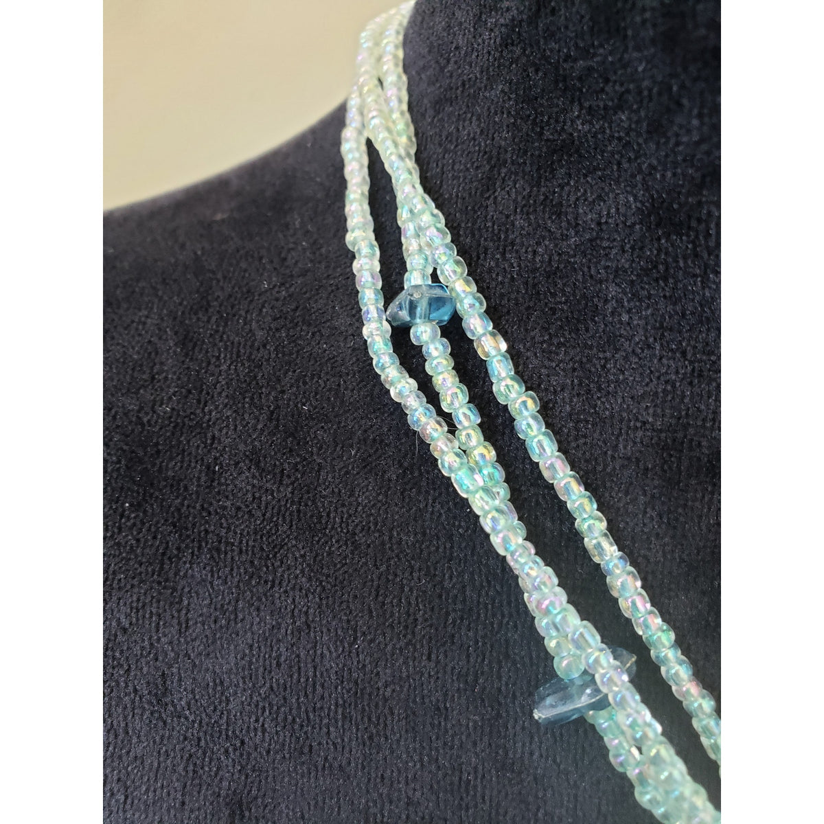 Womens 3 Strand Rainbow Seed Beads Chains Green Enamel Pendant Necklace w/ Claw