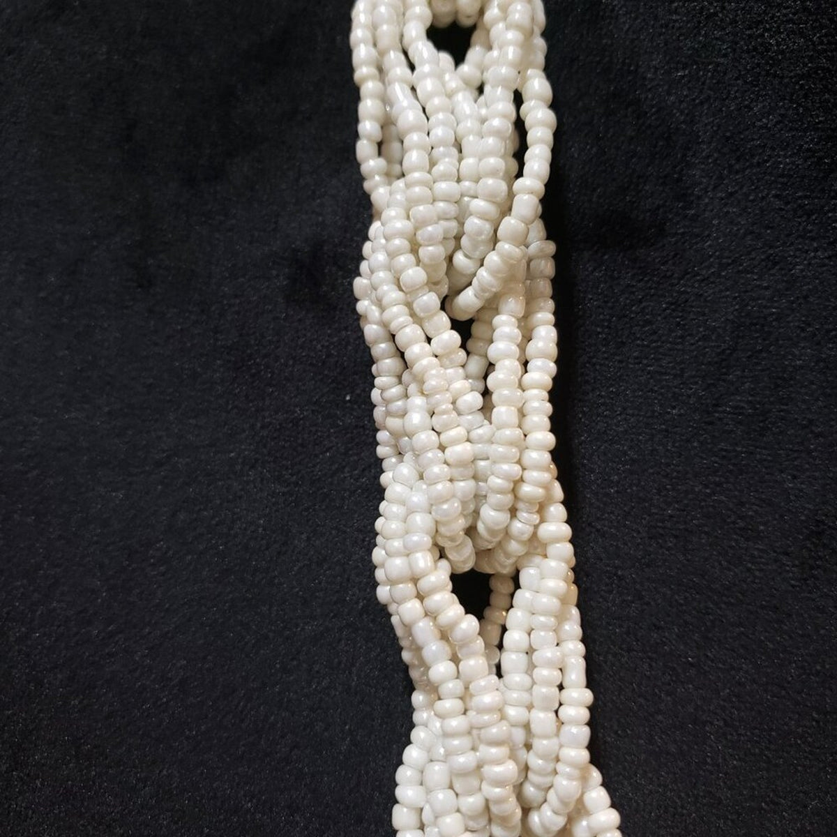 Womens White Braided Seed Bead 3 Strand Disc Necklace Jewelry with Lobster Clasp