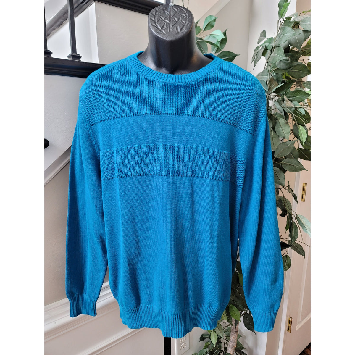 Club Room Sweater Men's Size Large Blue 100% Cotton Crew Neck Long Sleeves
