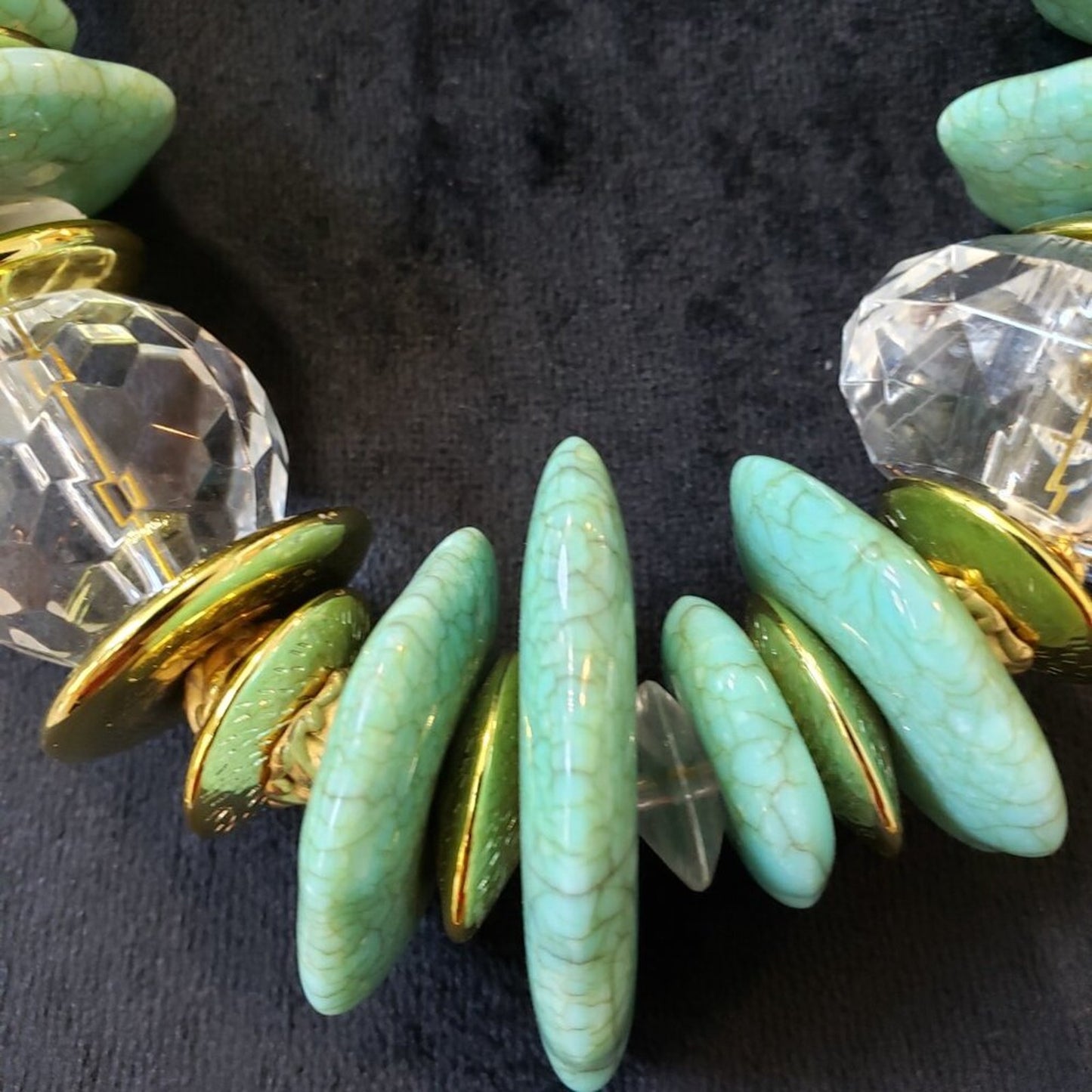 Womens Fashion Green Turquoise Clear Crystal Beaded Necklace with Lobster Clasp