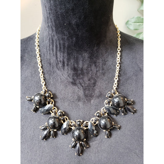 Women's Statement Necklace Black Beaded Bib Drop Design Lobster Clasp Jewelry