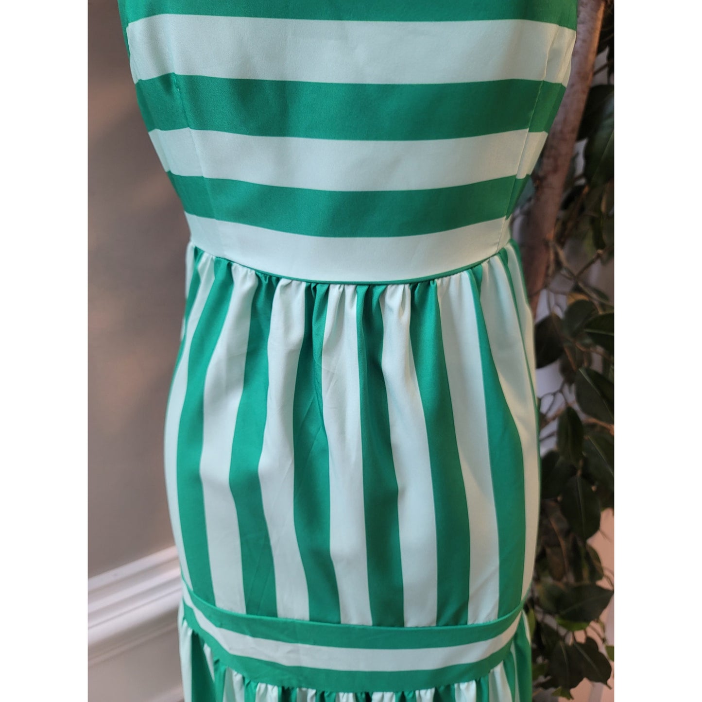 Boutique Maxi Dress Women Small Green White Striped Sleeveless Sundress
