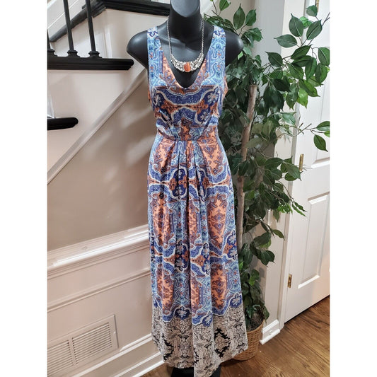 Anthropologie Mauve Medallion Multicolor V-Neck Sleeveless Maxi Length Dress 2