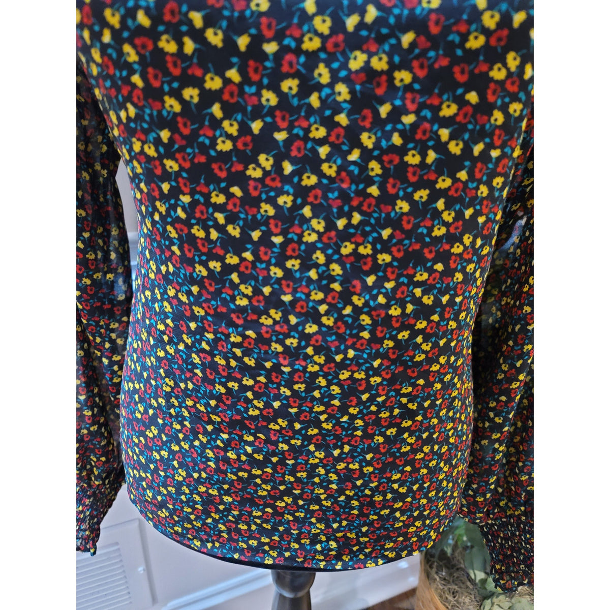 GAP Floral Sheer Top Women's Size X-Small Multicolor Mock Neck Long Sleeves