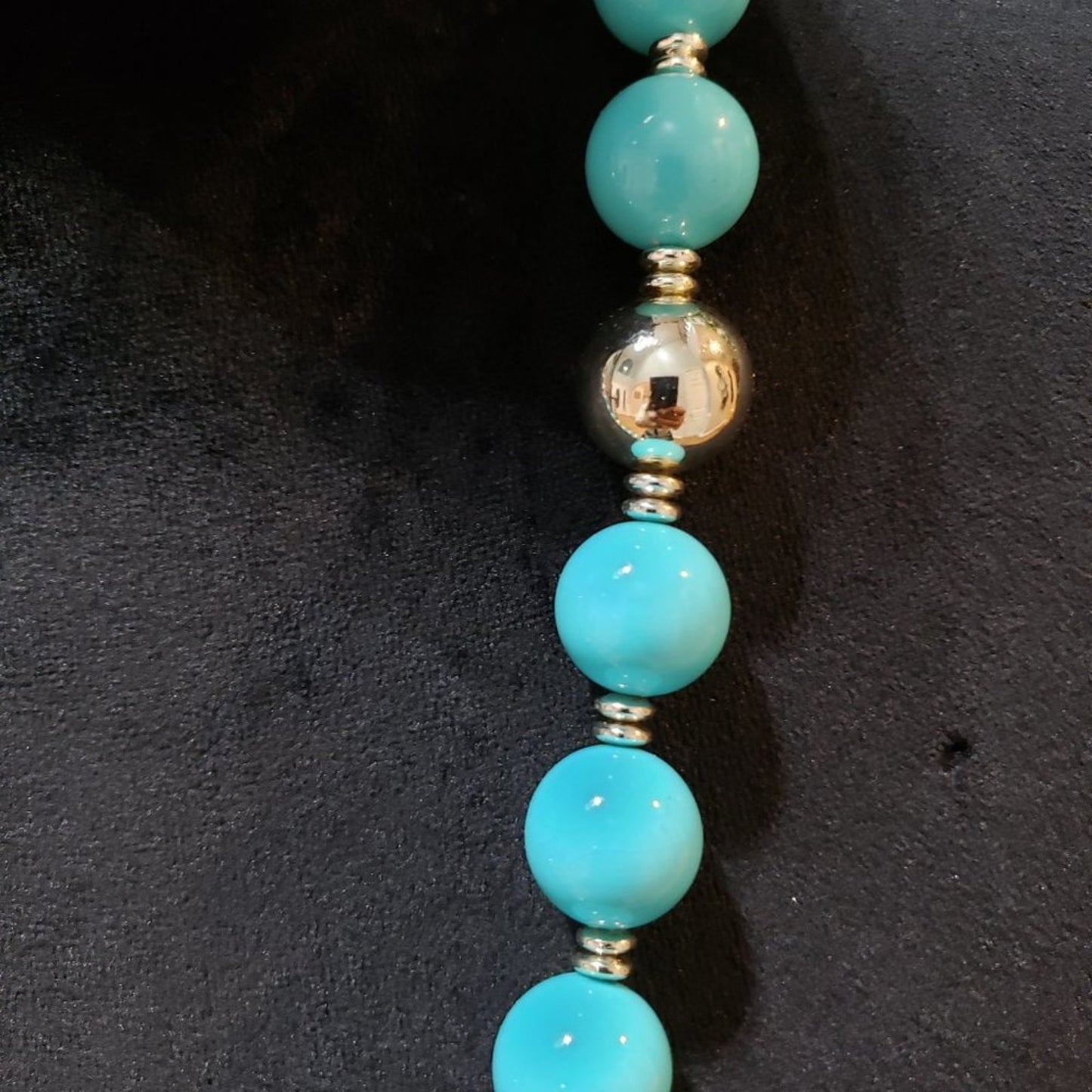 Womens Fashion Blue Round Gemstone Beads Collar Necklace with Spring Ring Clasp