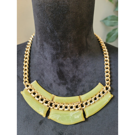 Women's Green Resin Statement Necklace With Gold Chain And Lobster Clasp Lock