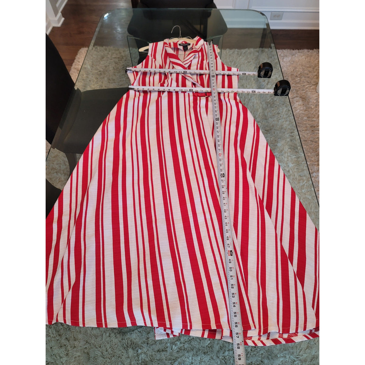 Ashley Stewart Maxi Dress Womens 22 Red White Striped Shawl Lapel Party/Cocktail