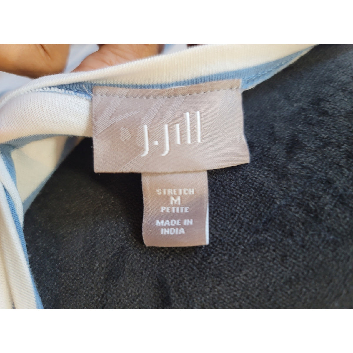 J. Jill Tunic Blouse MP White Blue Cotton Stretch Striped Scoop Neck 3/4 Sleeve