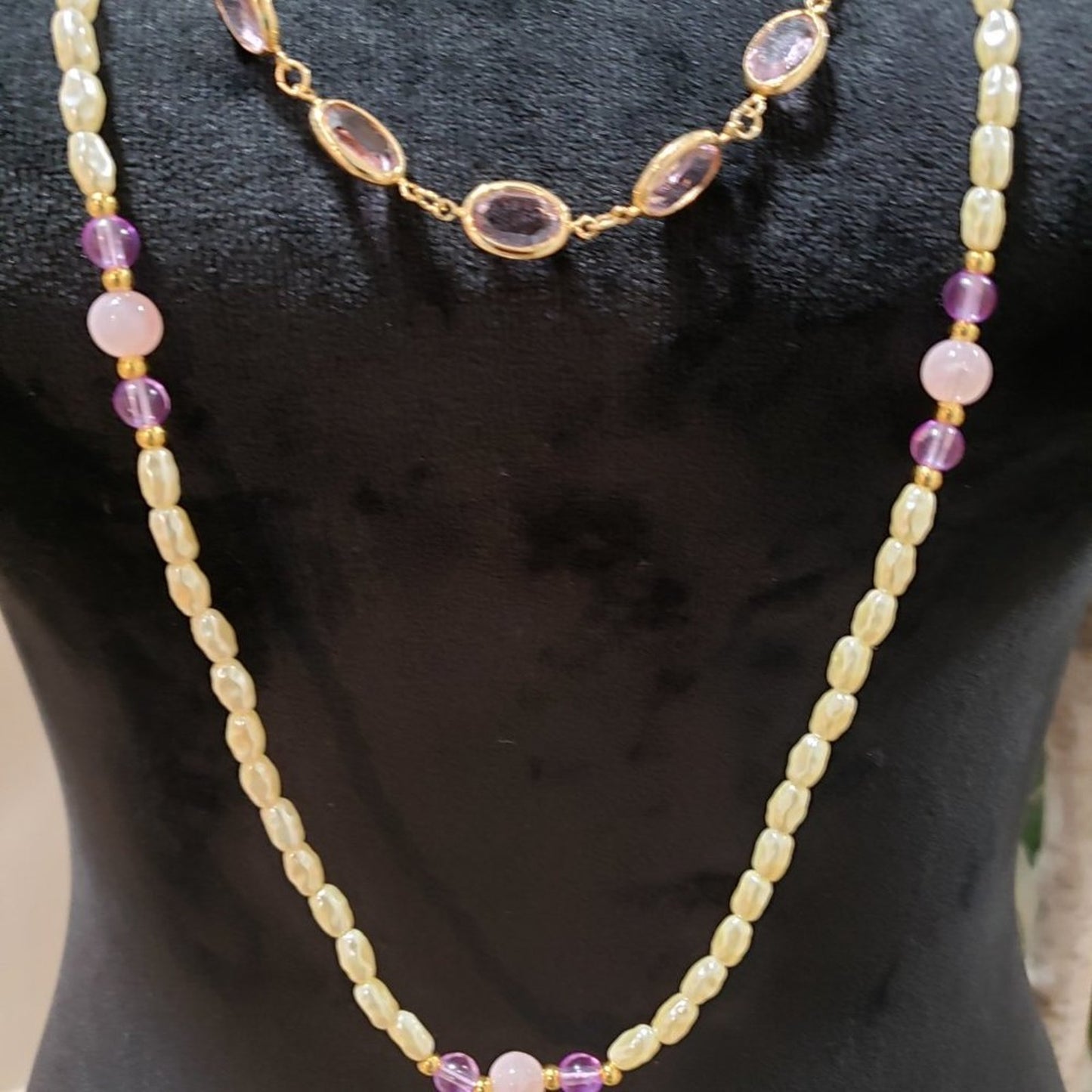 Womens Fashion Multicolor Glass Beaded Long Collar Necklace with Lobster Clasp