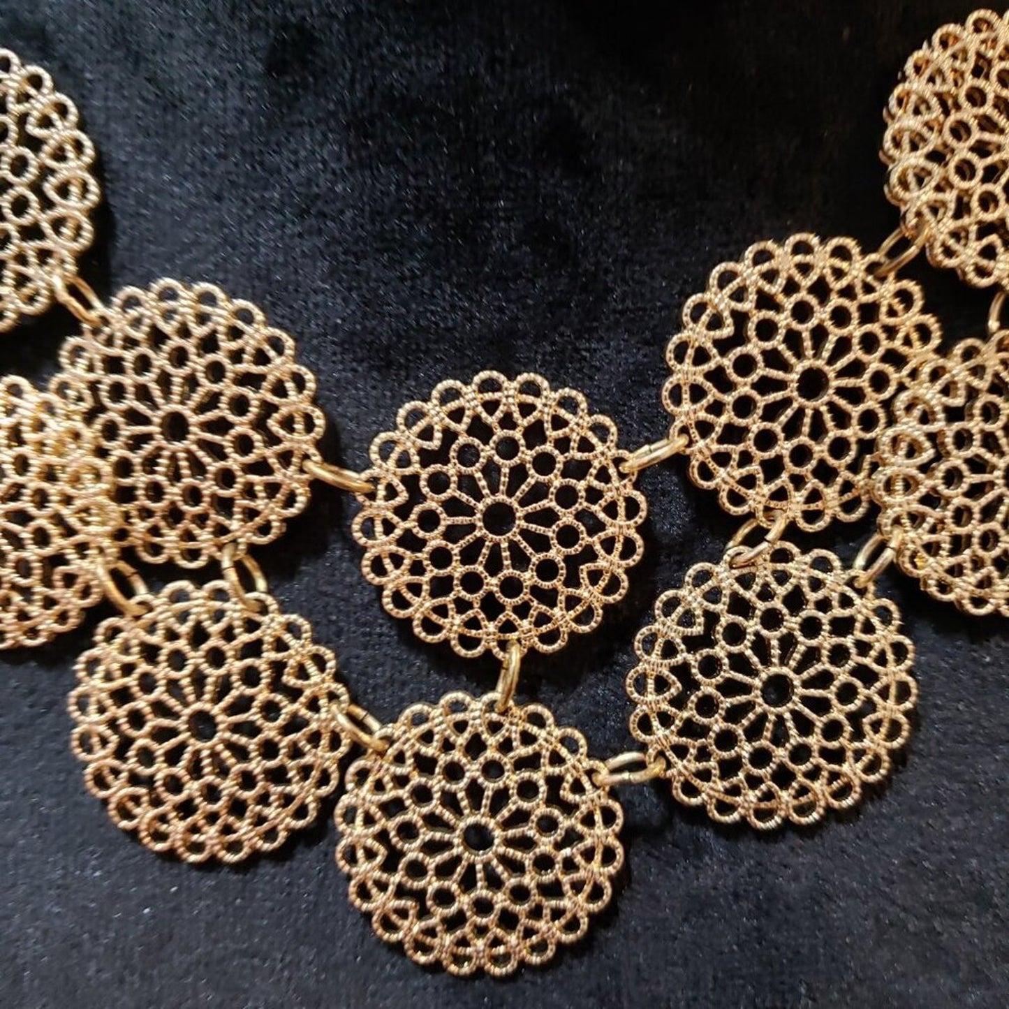 Womens Fashion Gold Tone Filigree Statement Necklace Jewelry with Lobster Clasp