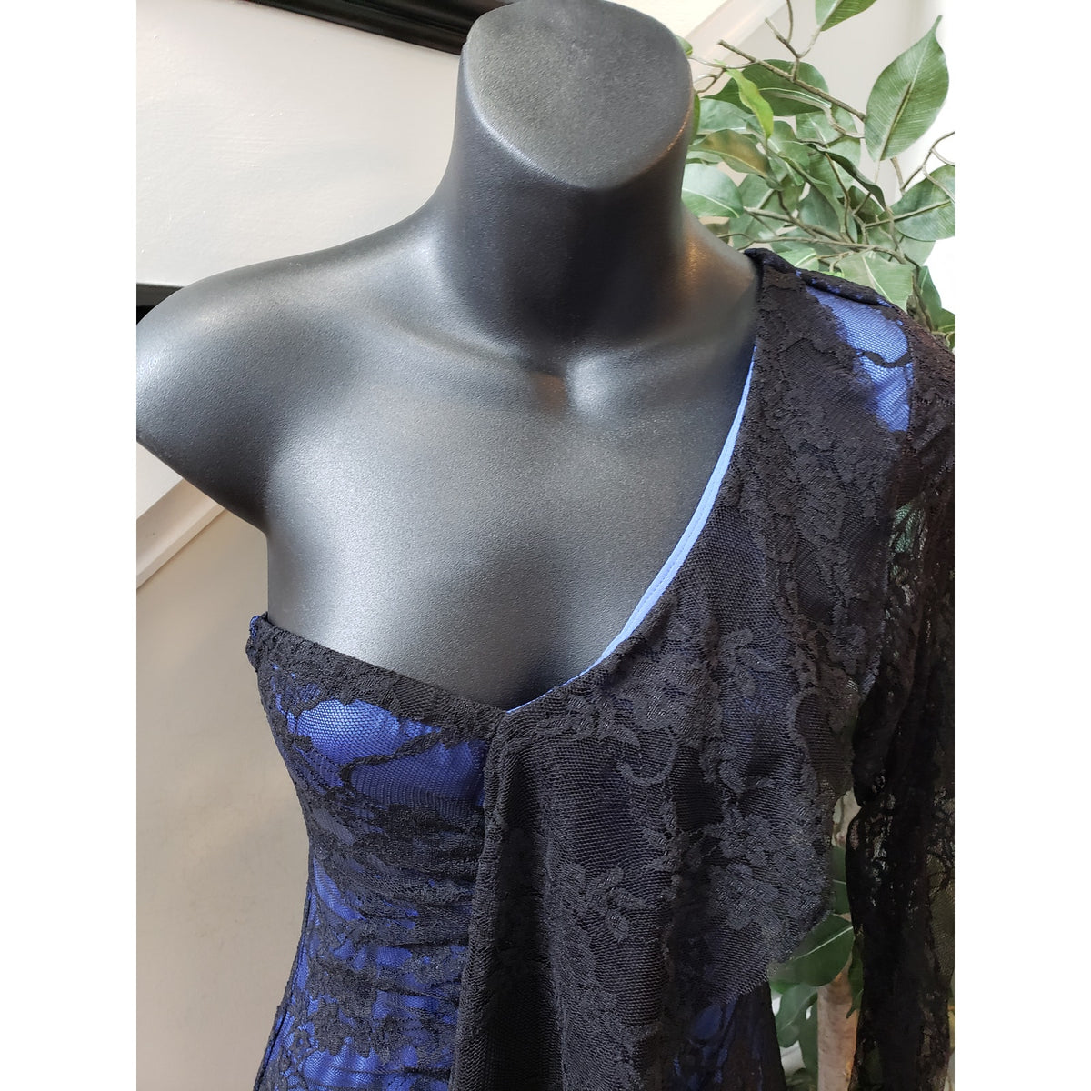 T Bags Los Angeles Cocktail Dress Women Small Black Blue Nylon One Shoulder Off