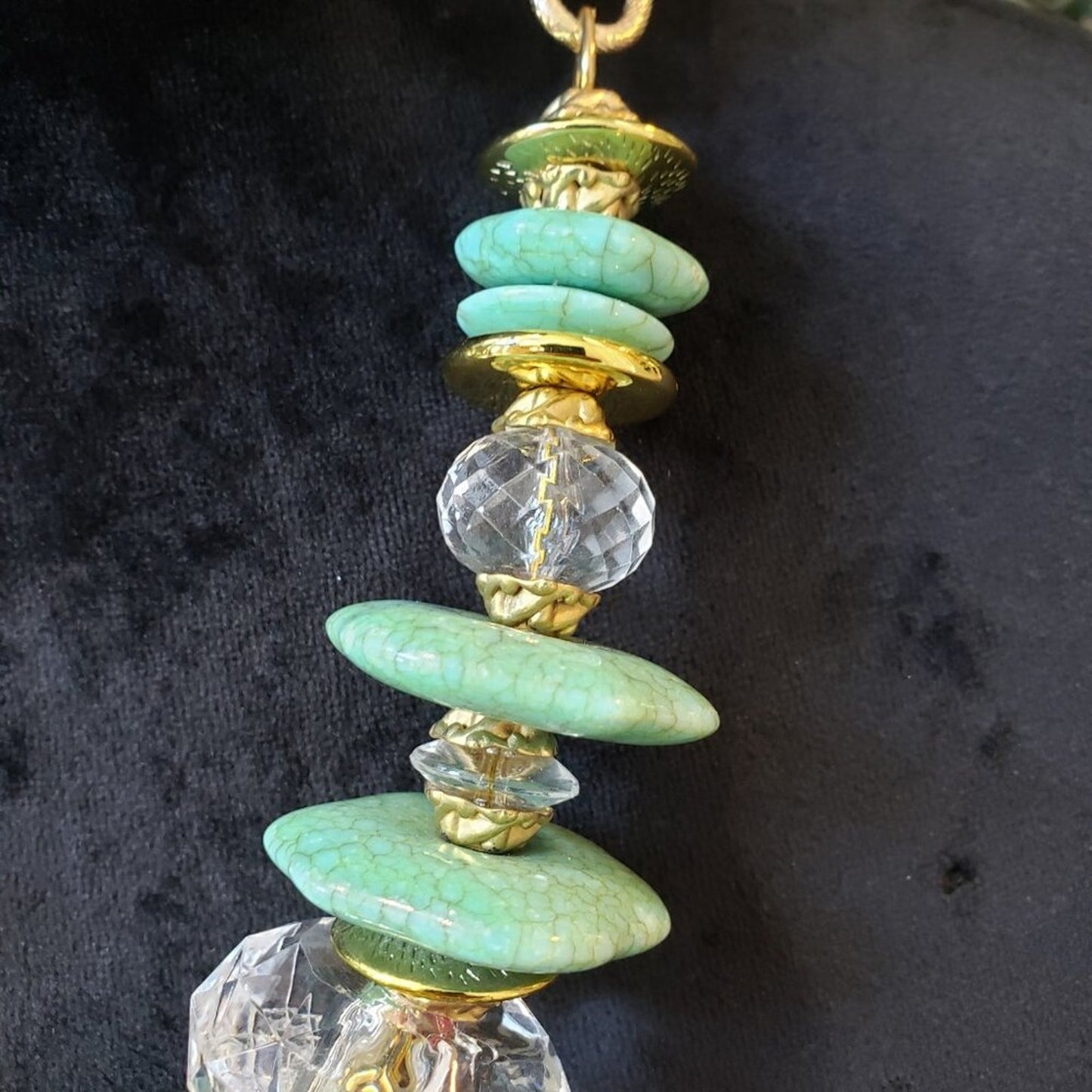 Womens Fashion Green Turquoise Clear Crystal Beaded Necklace with Lobster Clasp