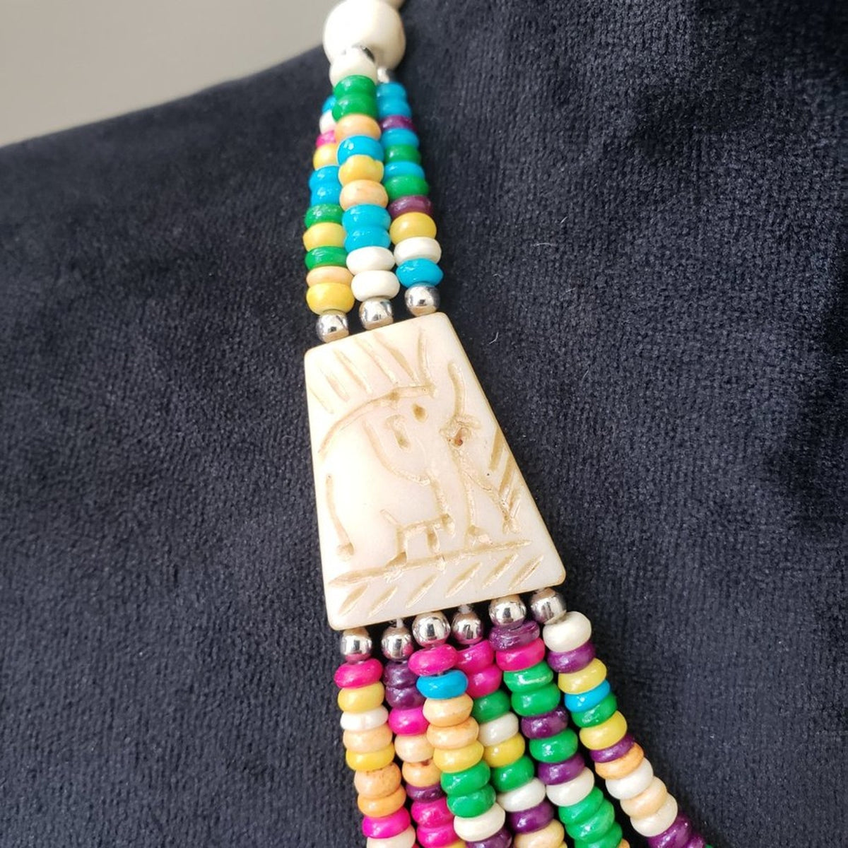 Boho Style Multicolor Beads Medieval Viking Statement Necklace w/ Elephant Pearl