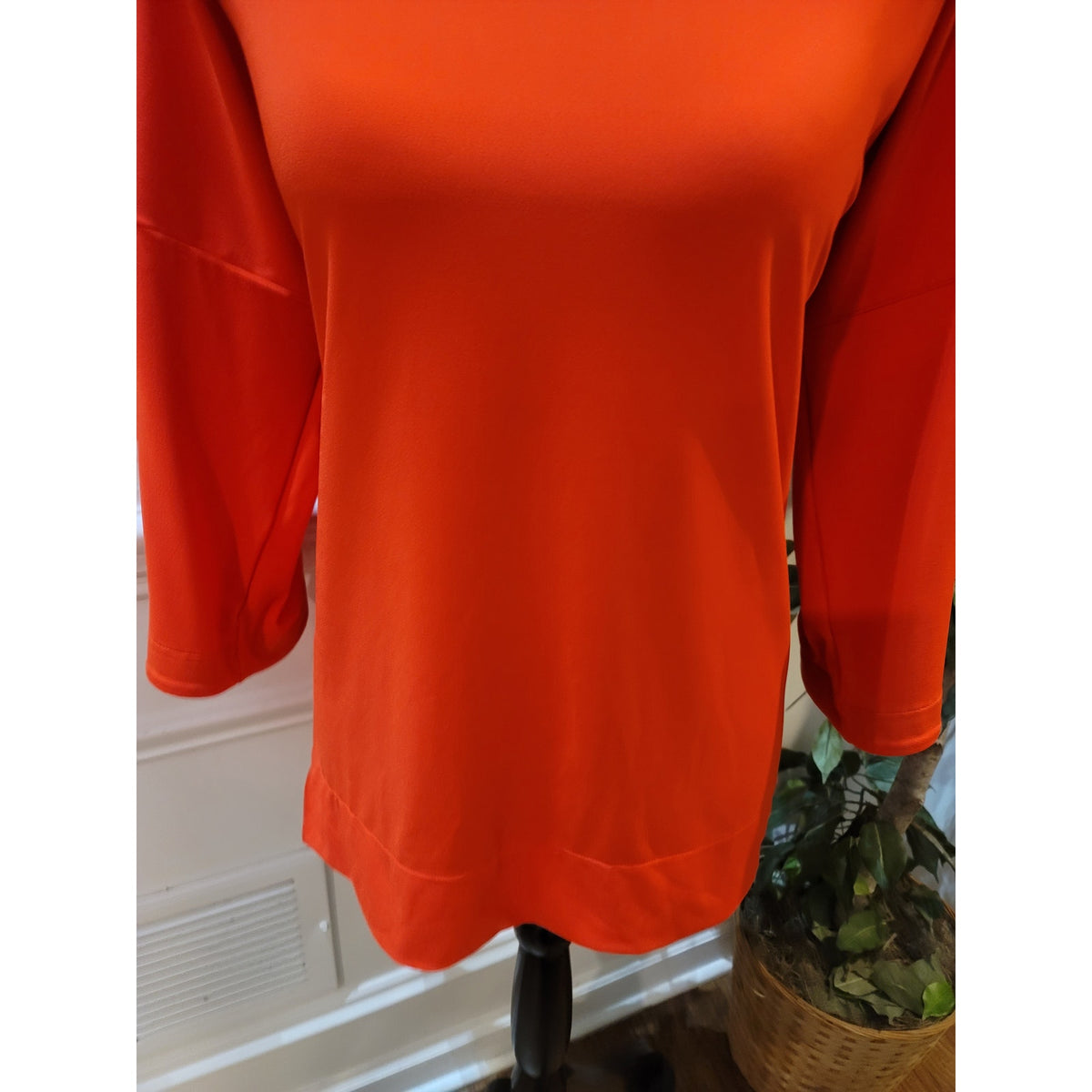 Chico’s Blouse Top Women's SZ 0 Coral Orange 3/4 Drop-Shoulder Sleeves Boat Neck