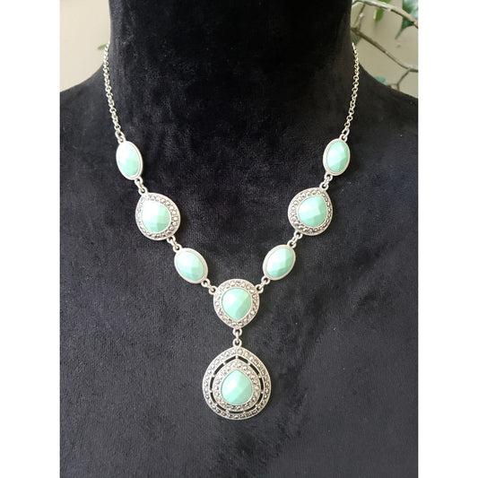 Womens Fashion Green Teardrop Enamel Y-shaped Lariat Party Wear Necklace Jewelry