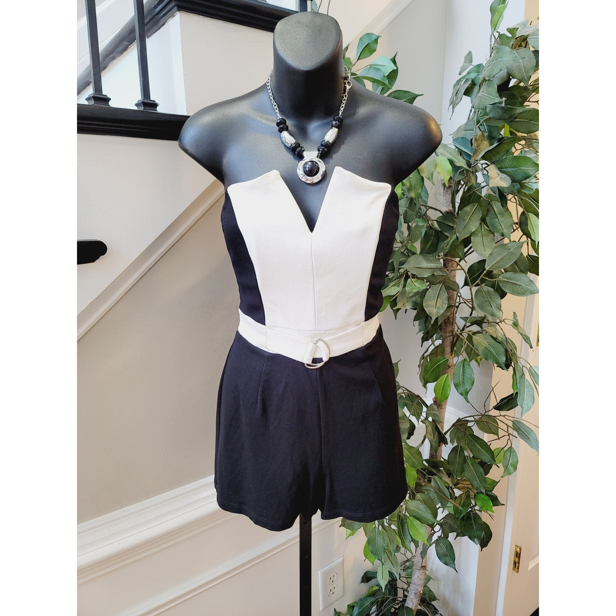 MYSTIC Jumpsuit Romper Women's Size Small Black White Casual Summer Outfit