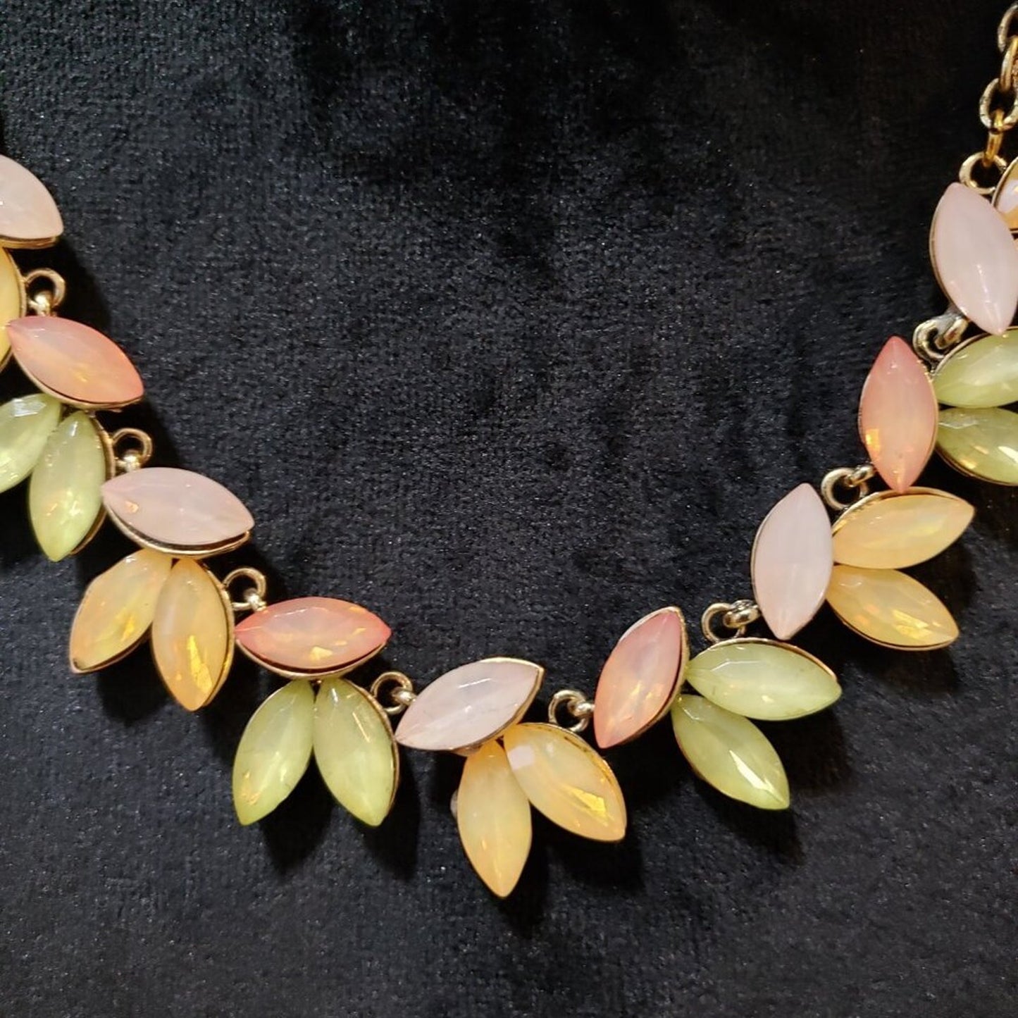 Womens Yellow Crystel Marquise Opal Bib Statement Necklace with Lobster Clasp