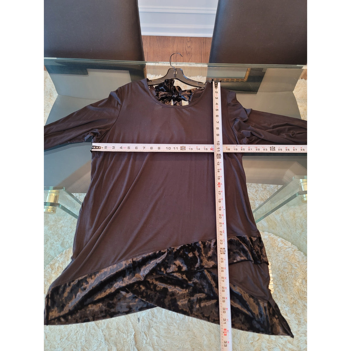 Cha Cha Vente Blouse XL Black Stretch Scoop Neck Tie Back Long Sleeve Pullover