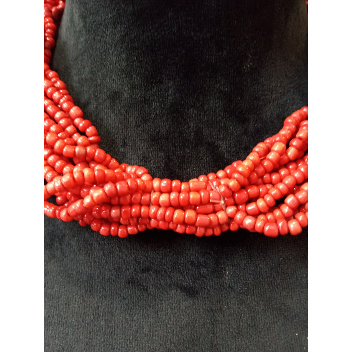 Vintage Red Multi Strand Seed Bead Torsade Statement Necklace Twisted Bib Collar
