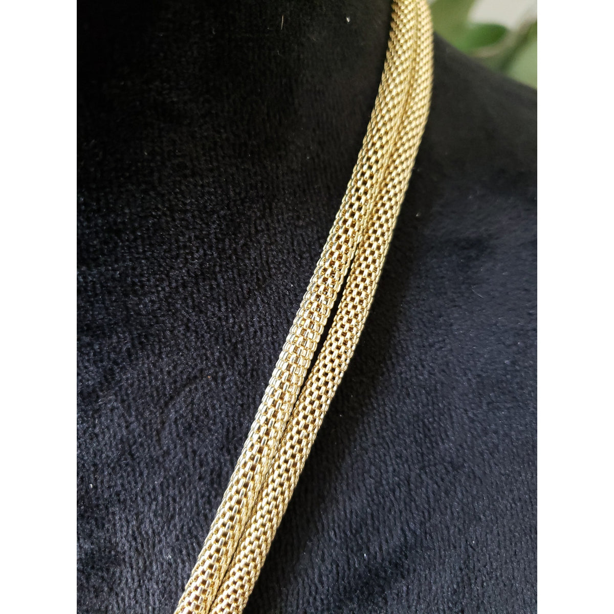 Womens 2 Strand Gold Tone Rings Bold Mesh Chain Necklace Jewelry with Lobster