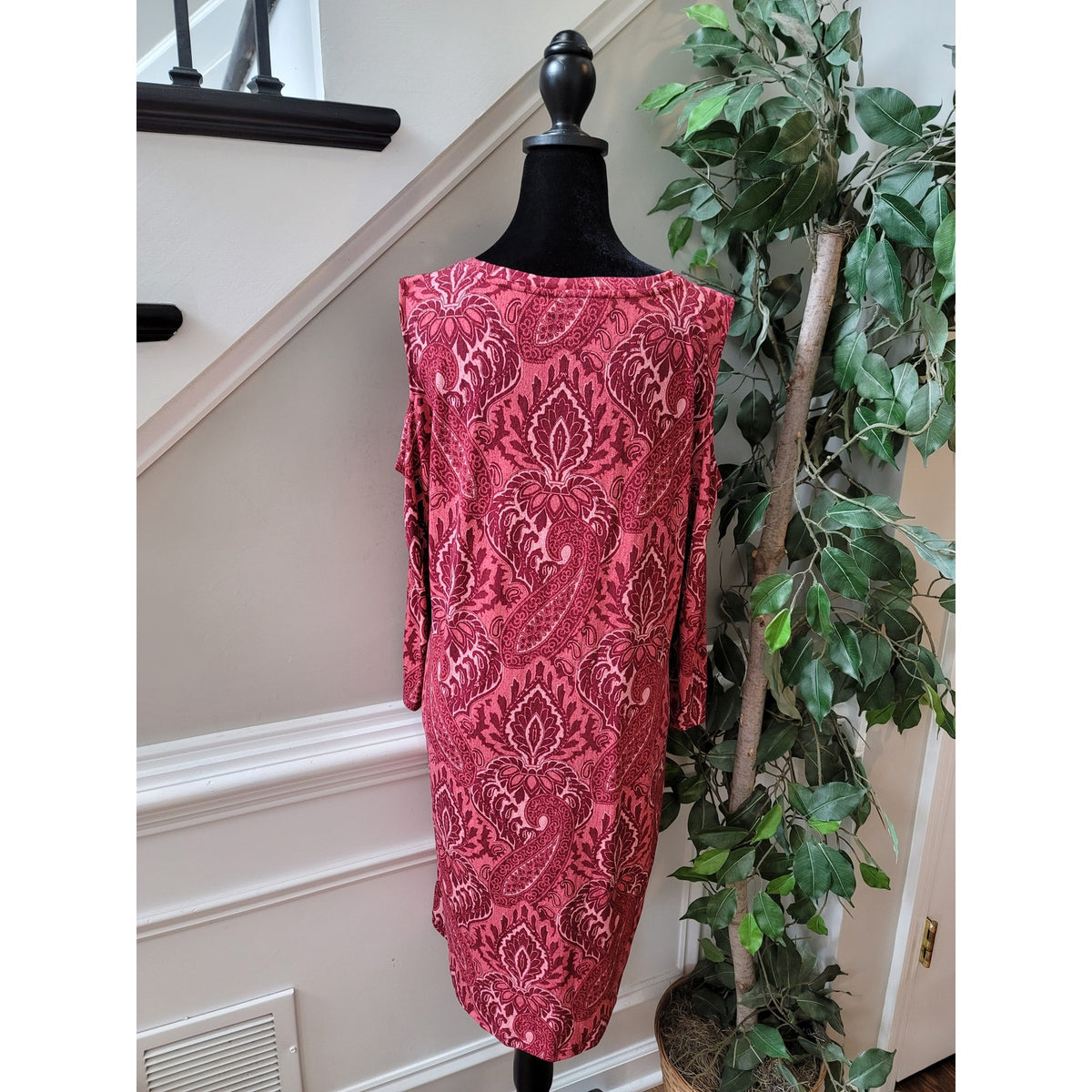Michael Michael Kors Shirt Dress Women's Large Red Pink Polyester Long Sleeves