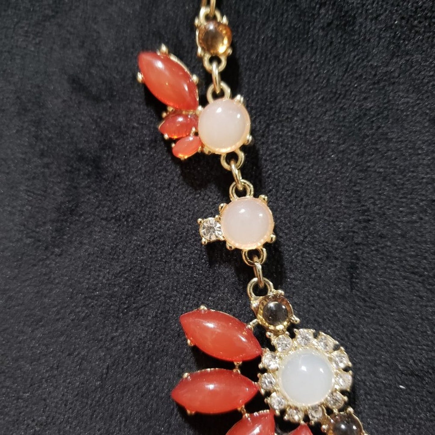 Womens Fashion Necklace Peach, & Orange Lucite, Rhinestones Crystals Necklace