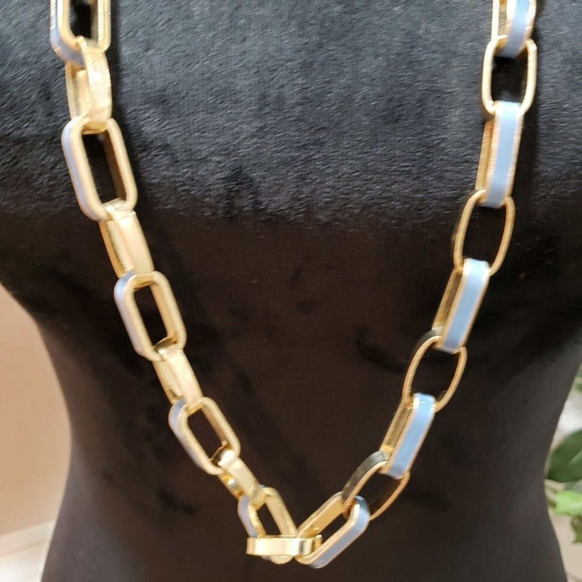 NY Womens Fashion Gold Round Link Long Collar Necklace with Lobster Clasp