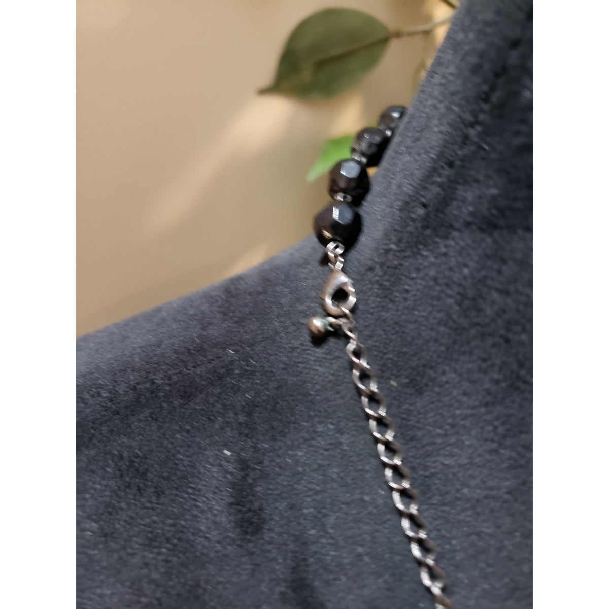 Womens Silver Tone Black Crystal Glass Beads Statement Necklace with Lobster