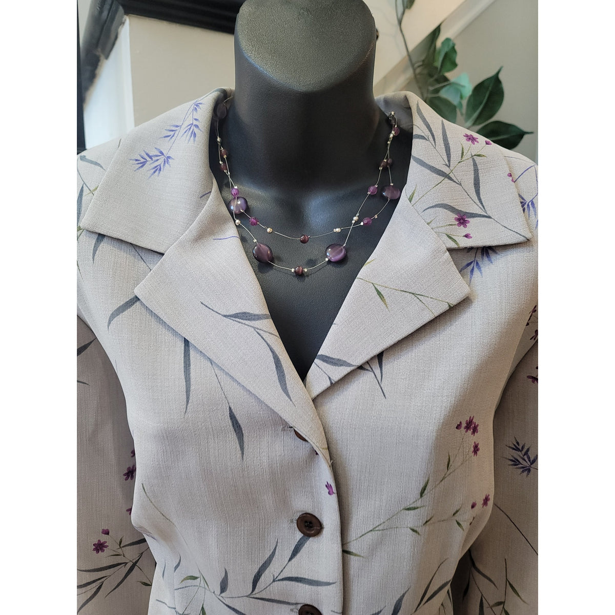 Danny & Nicole Skirt Suit Womens SZ 18 Beige Floral 3/4 Sleeves Blazer Side Slit