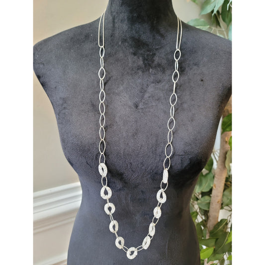 Women's Long Textured Oval Link Necklace with Lobster Claw Lock Elegant Design