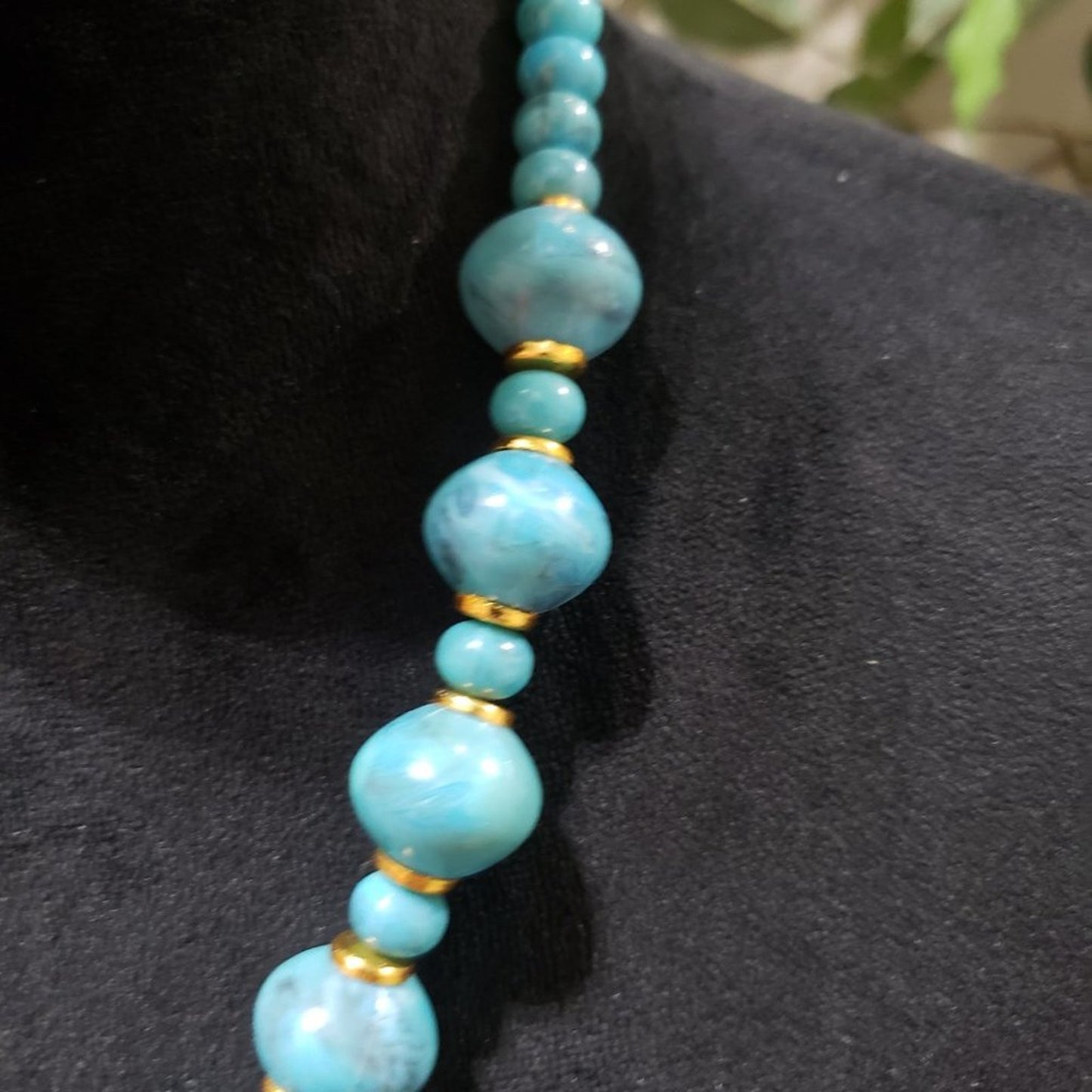 Womens Fashion Natural Turquoise Oval Gemstone Beads Necklace w/ Lobster Clasp