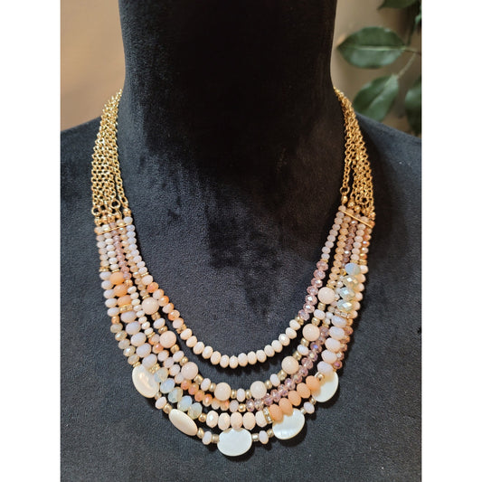 Women Gold Tone Multicolor Beaded Necklace Lobster Clasp Statement Jewelry