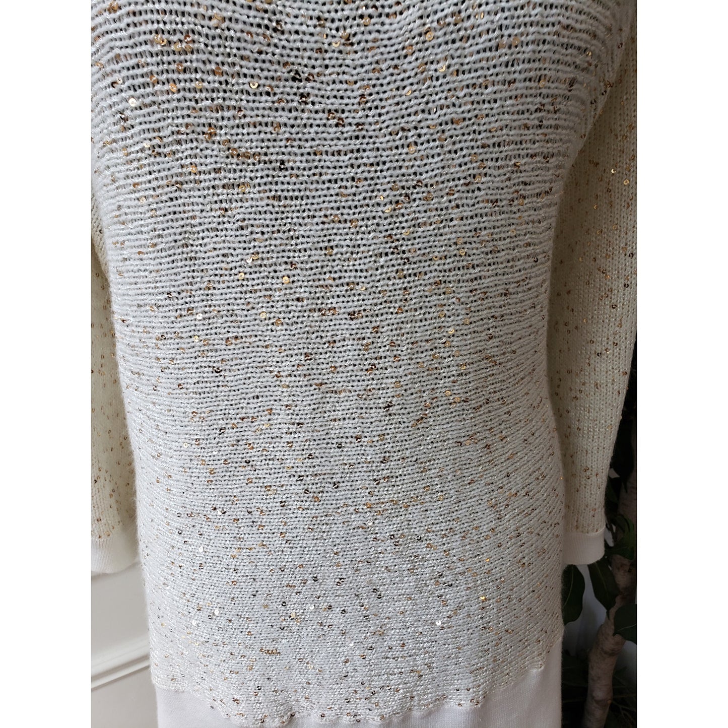 Ashley Stewart Tunic Sweater Women 18/20 White Sequin Open Knit Scoop Neck