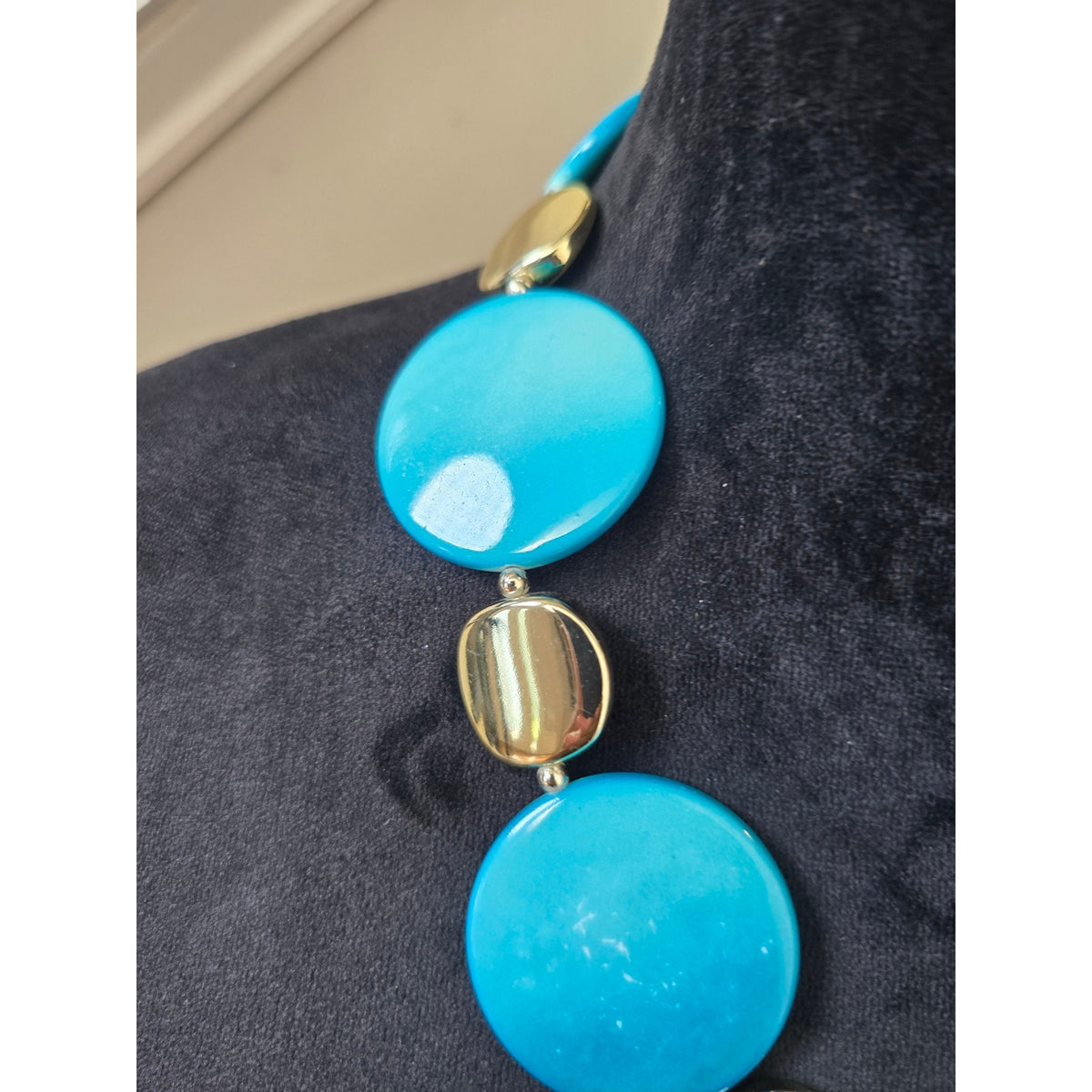 Turquoise Gold Disc Statement Necklace
