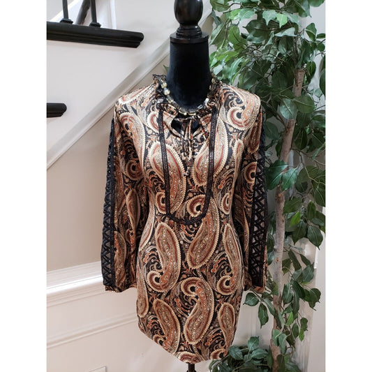 Est. 1946 Women's Multi Paisley Lace Up Crew Neck Long Sleeve Top Blouse 18/20W