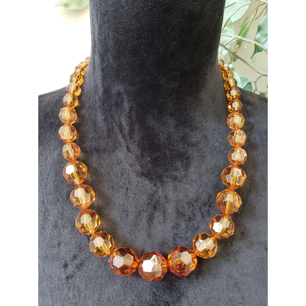 Womens Gold Tone Faceted Crystal Amber Beads Chain Necklace Jewelry with Lobster