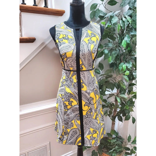 ILe New York Women's Yellow Polyester Round Neck Sleeveless Knee Length Dress 8