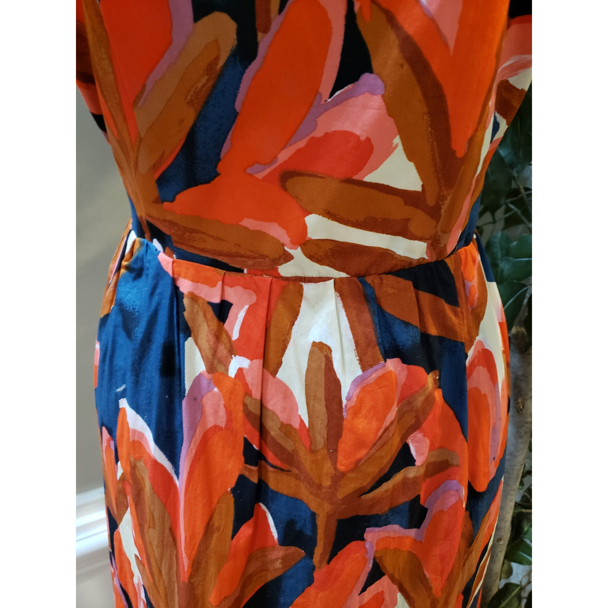 Who What Wear Maxi Dress Womens Small Orange Floral Cotton Pleated Square Neck