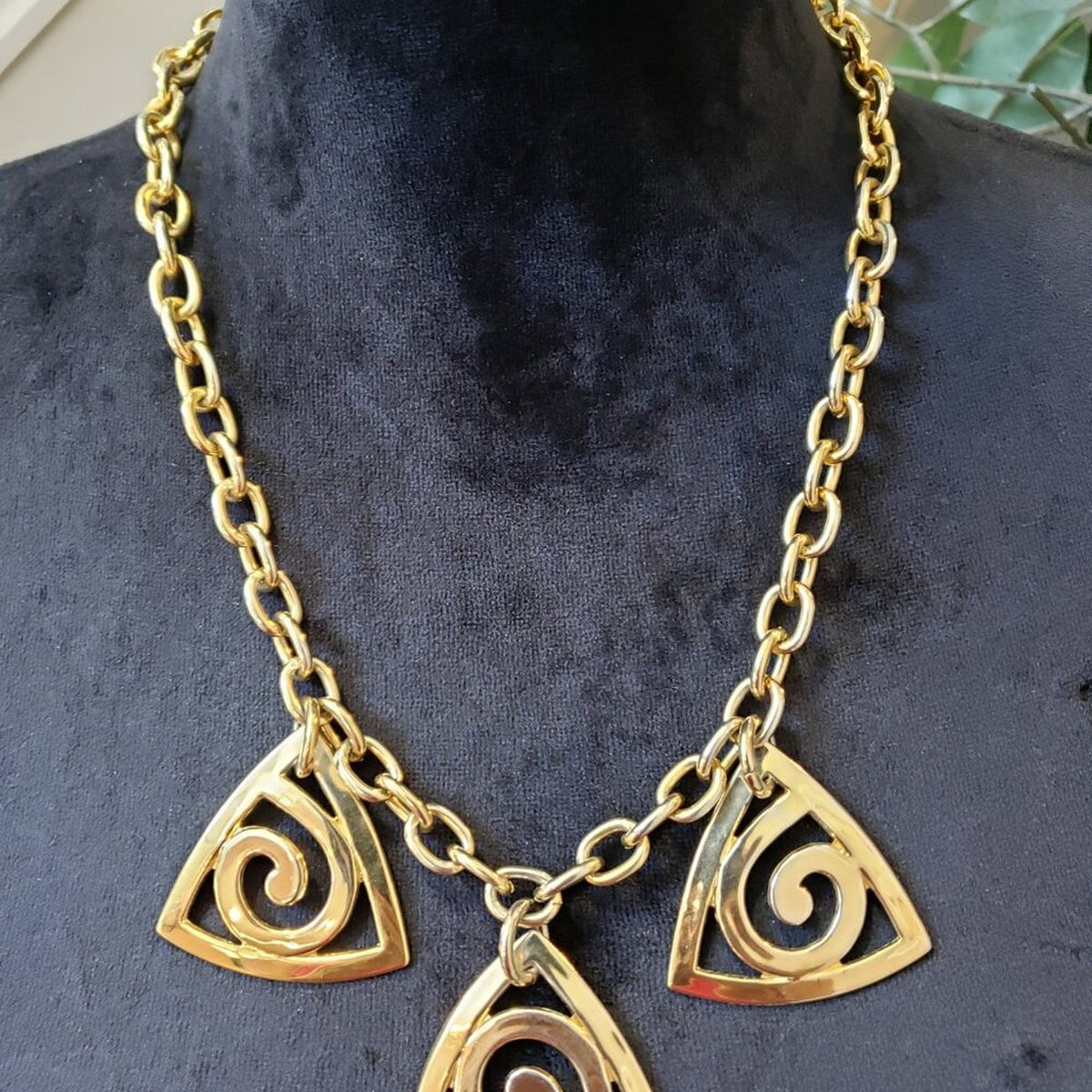 Womens Gold Tone Brass 3 Triangle Chain Necklace Jewelry with Lobster Clasp