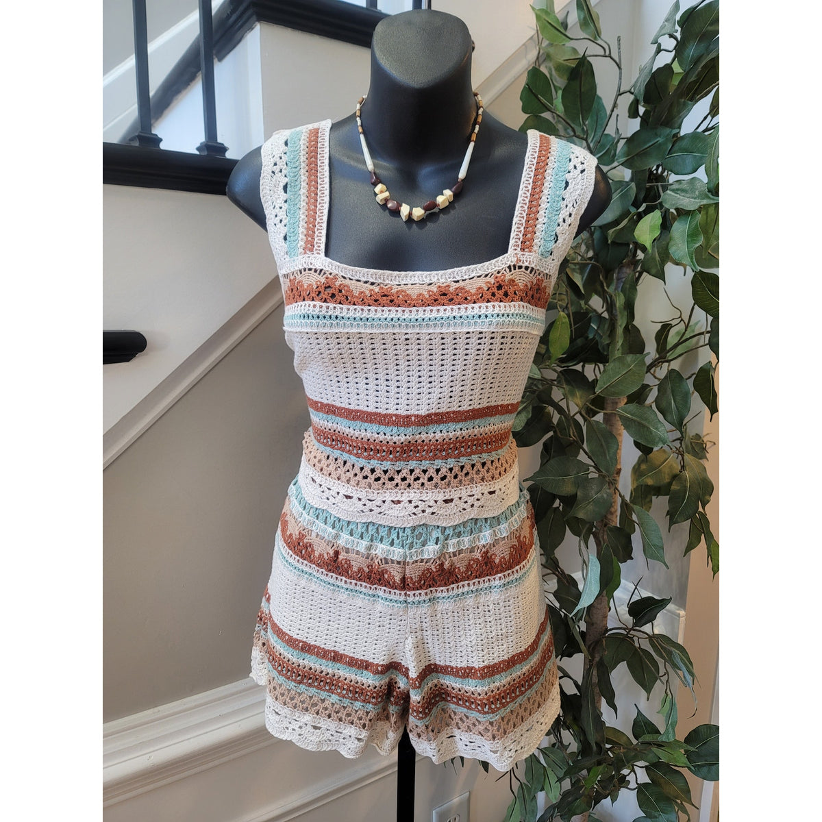 Rebellion 2 Piece Women's Multicolor Medium Open-Stitch Crochet High Waist Short