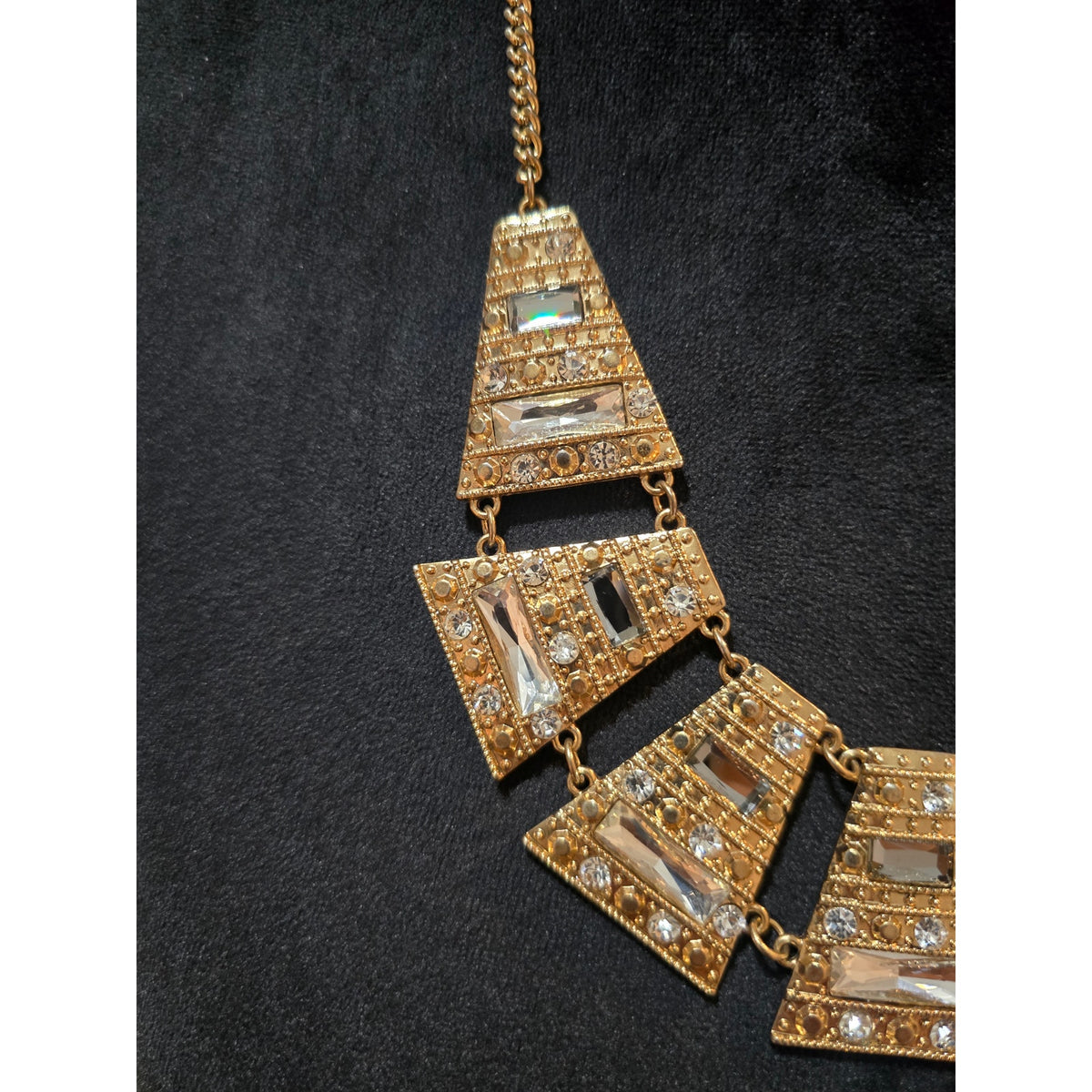 Women's Gold Tone Geometric Statement Necklace Clear Rhinestone Bib Necklace