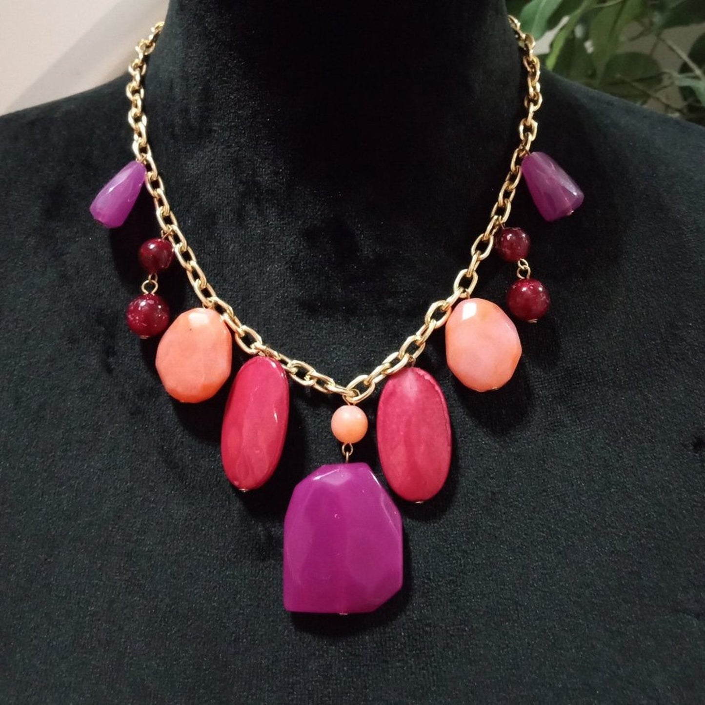 Womens Fashion Multicolor Gemstones Charm Collar Necklace with Lobster Clasp