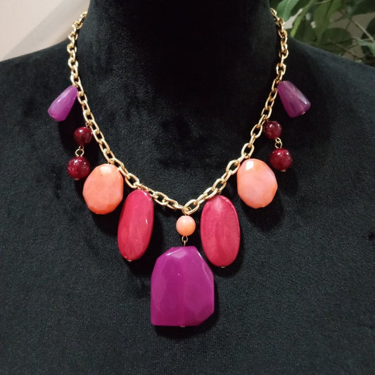 Womens Fashion Multicolor Gemstones Charm Collar Necklace with Lobster Clasp