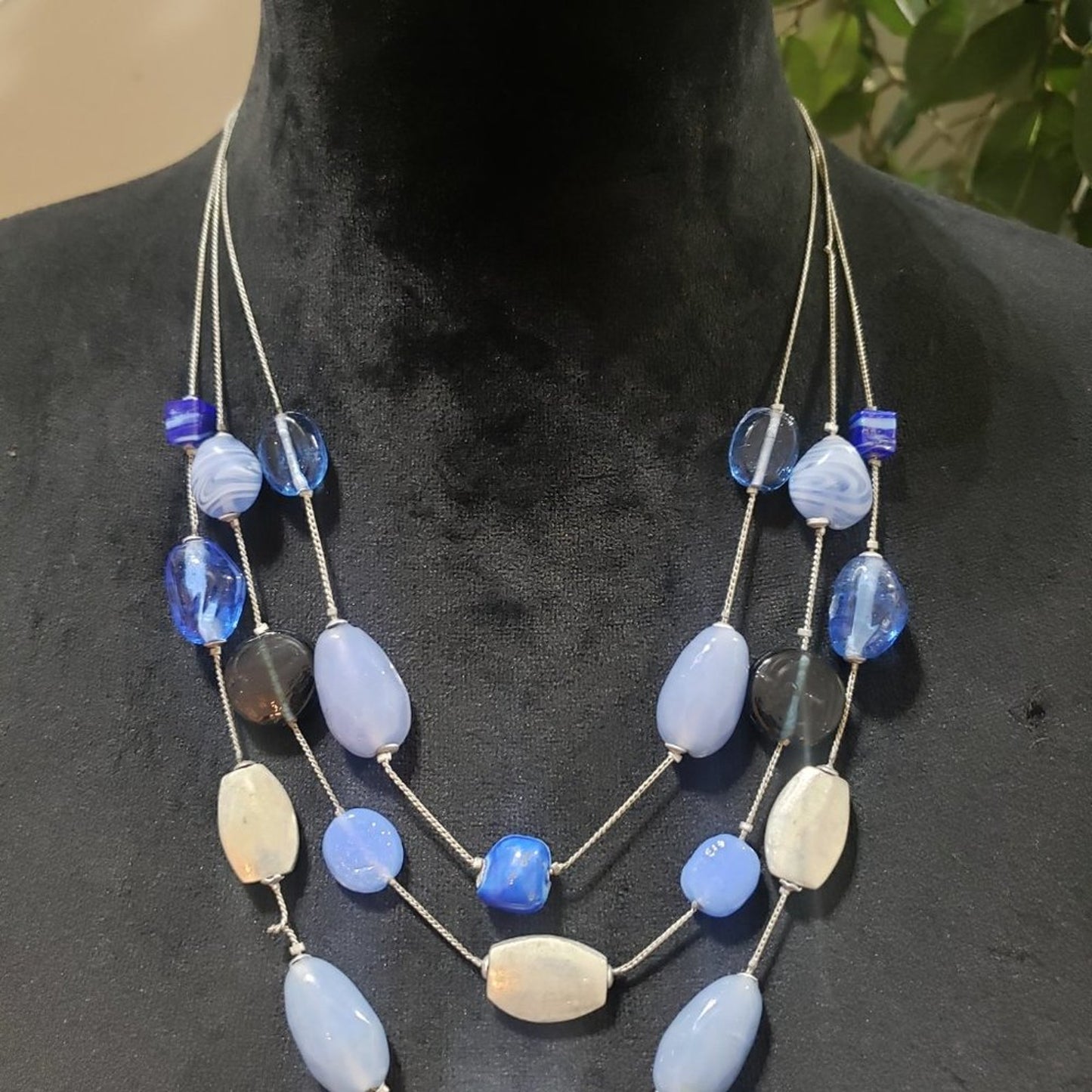 New York Womens Fashion Sea Glass Pewter Chain Collar Necklace w/ Lobster Clasp