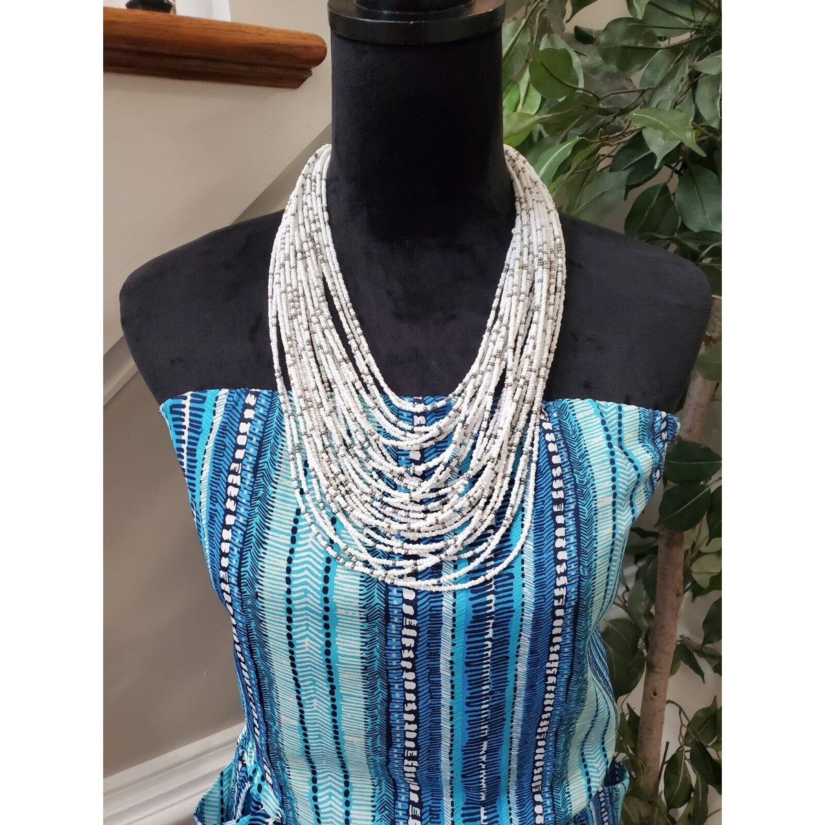 Aqua Women's Blue & White 100% Polyester Off The Shoulder Knee Length Dress M