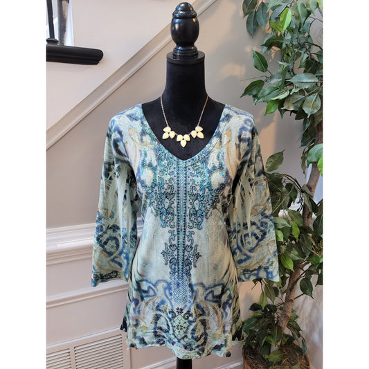 One World Live and Let Live Blouse Women's Size X-Large Multicolor V Neck