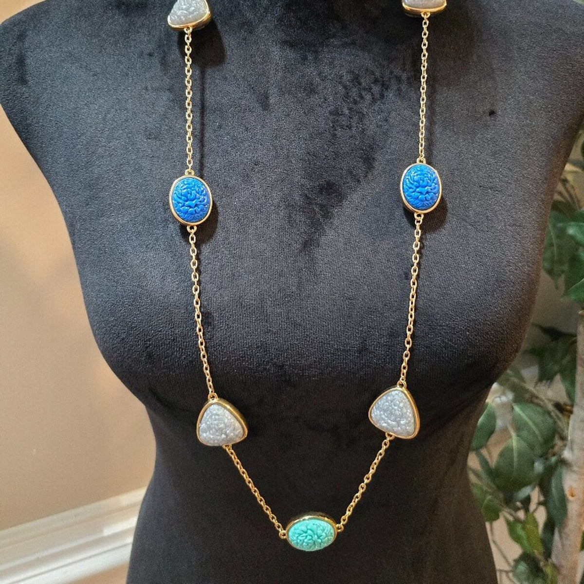 Womens Silver Blue Green Amazonite Beaded Necklace Jewelry with Lobster Clasp