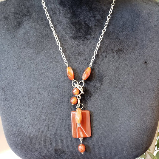 Womens Fashion Amber Precious Stone Beaded Charm Pendant Curb Chain Necklace