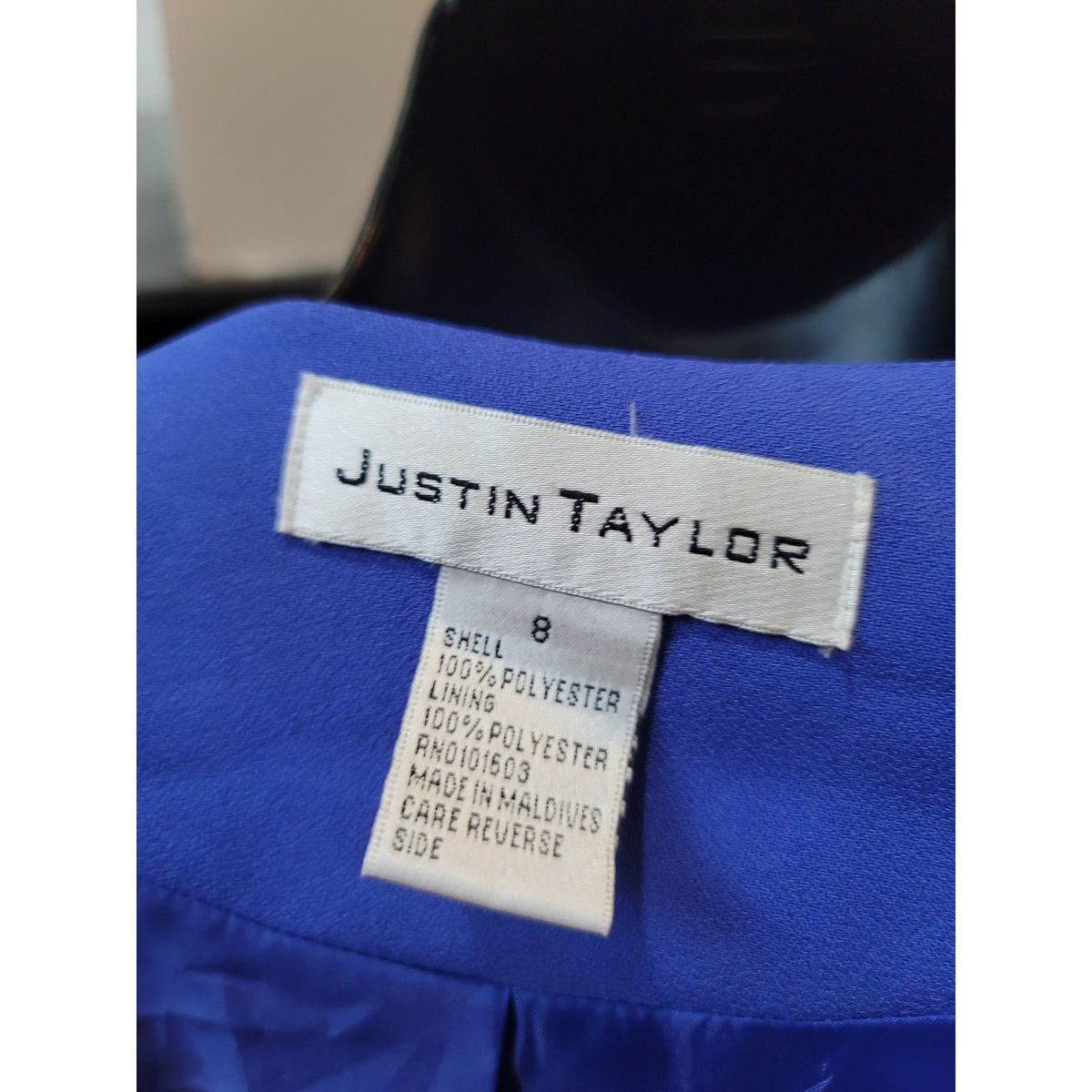 Justin Taylor Skirt Suit Women's SZ 8 Blue Button Front Fully Lined Welt Pockets