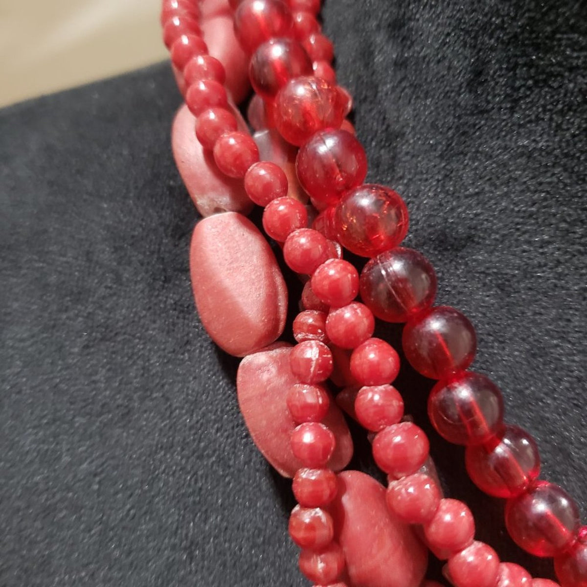 Womens Fashion Multistrand Red Glass Gemstone Beaded Choker Necklace